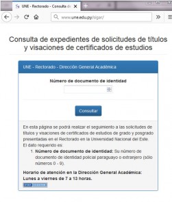 Interfaz web en el dominio UNE.