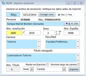 Datos de la resolución