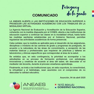 Comunicado emitido por la ANEAES.